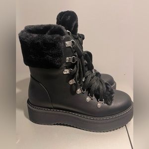 Warm Cozy Faux Fur Combat Boot | Size 8.5 | Black